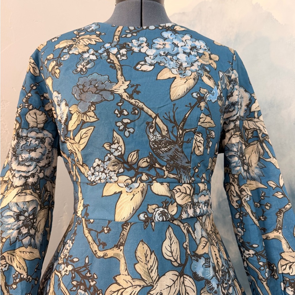 Blue Floral Long Sleeve Maxi Dress with Ruffle Hem #134 - Picture 3 of 9
